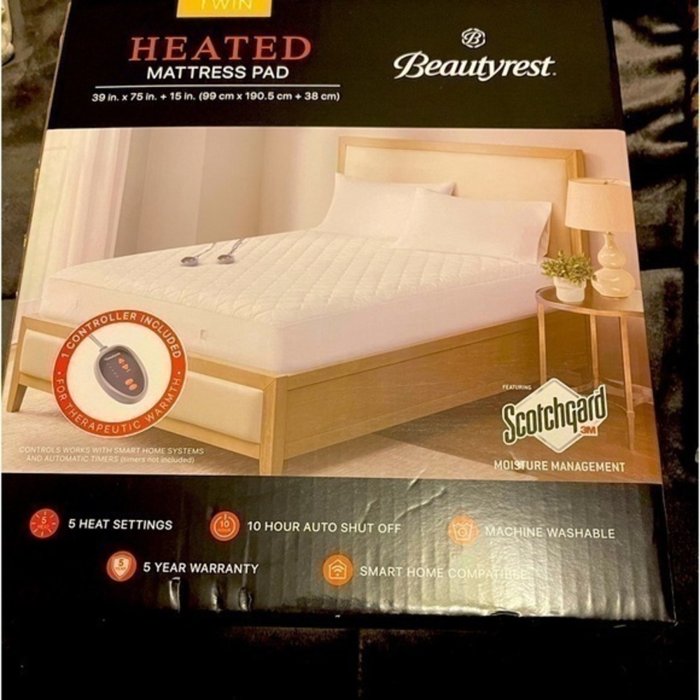 NEW  Beauty rest 3M Scotchgard Microfiber Heated Mattress Pad Dual Control TWIN